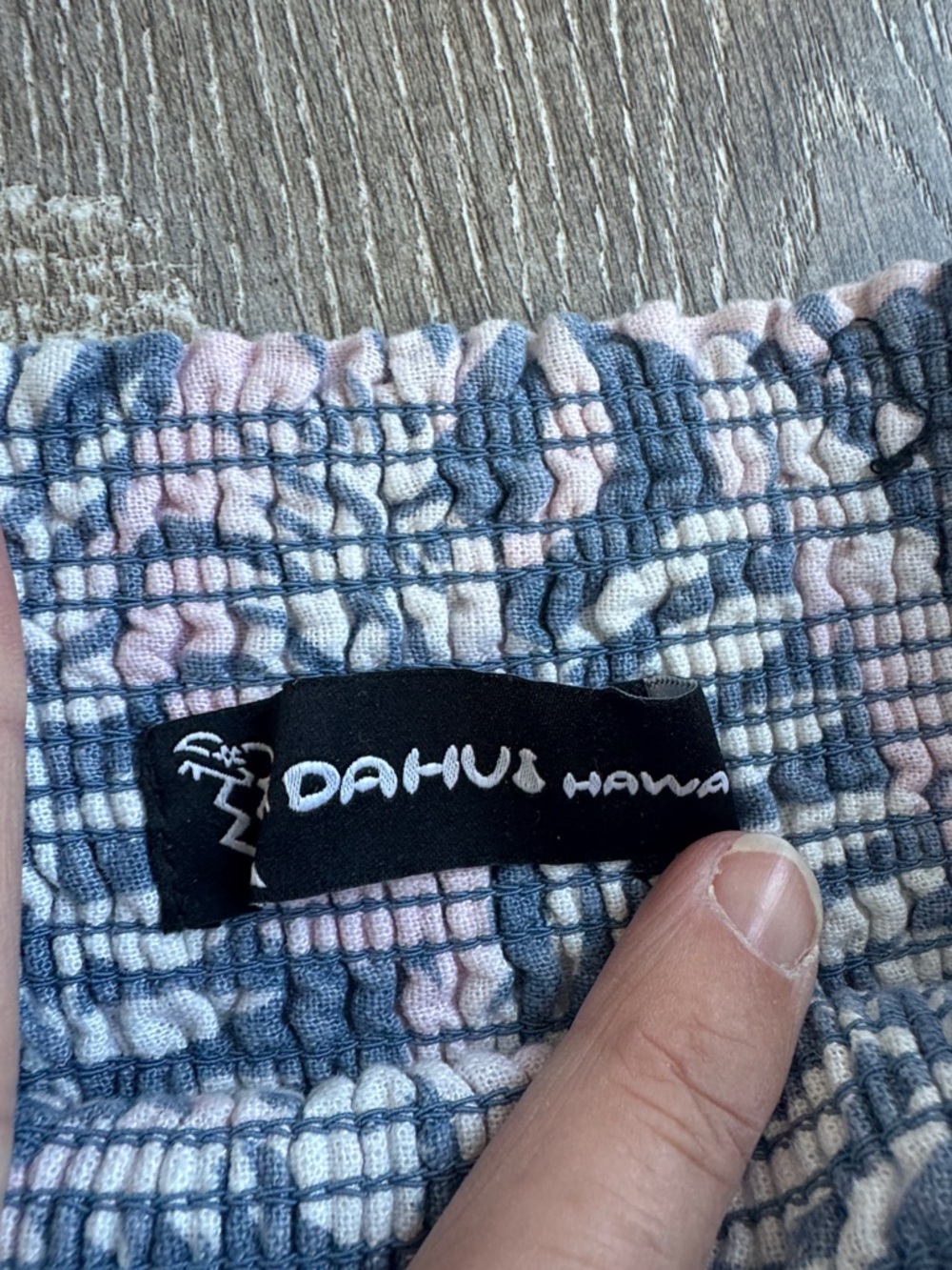 Dahu Hawaii Linen Smocked Wide-Leg Pants - Blue & Light Pink Tropical 0569 - Picture 2 of 5